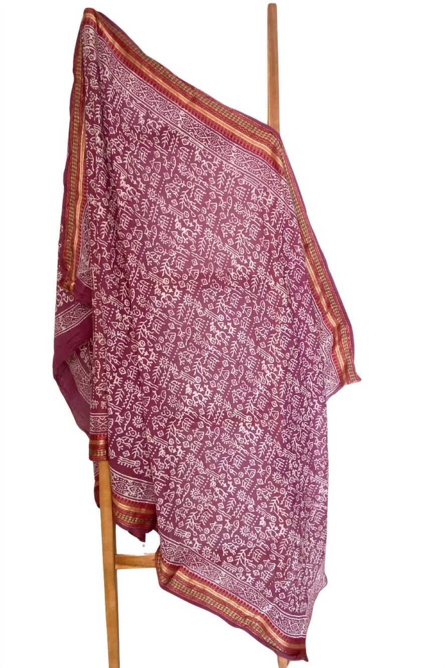 NEW THE FOX AND THE MERMAID women's naturally dyed block printed zari sarong in